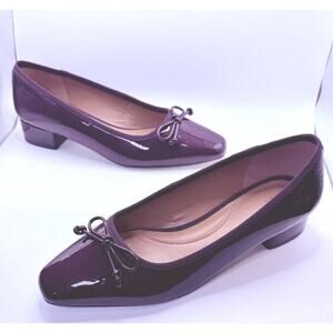 Talbots Size 8.5M Vanessa Burgundy Patent Leather Bow Block Heel